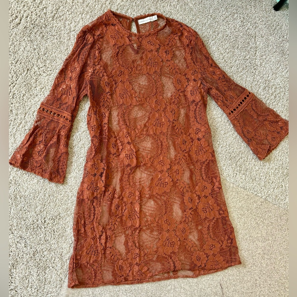 Paper Crane Auburn Bell Sleeve Lace Dress Medium Boho